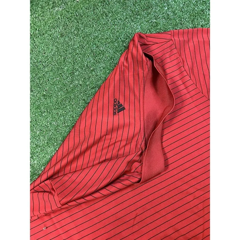 Adidas Climalite Golf Polo Short Sleeve Shirt Red w/ Black Stripes Men's Large‎